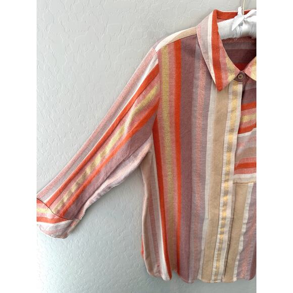 SOFT SURROUNDINGS | Petite Striped Button Front Top Cotton Long Sleeve | Large - Picture 3 of 6